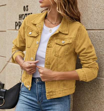 Solid Color Fashion Slim Lapel Denim Jacket