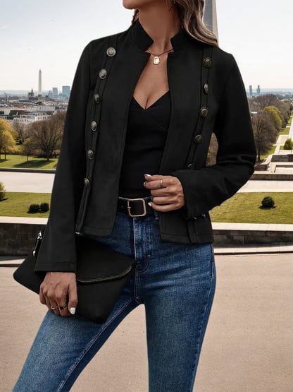 2025 New Women's Fashion Casual Women's Jacket, Solid Color Double Breasted Decorative Jacket, Spring And Autumn Retro Long Sleeve Jacket, Women's Clothing