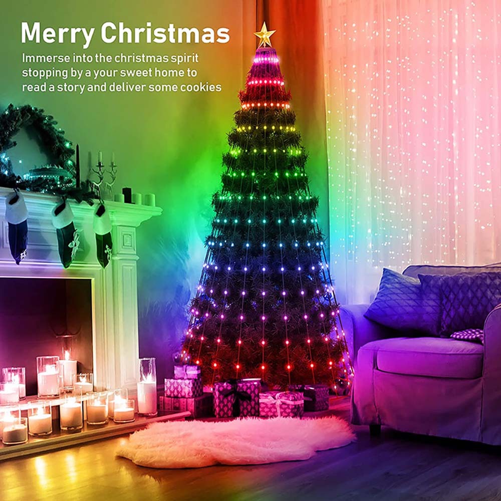5-Foot Smart Christmas Tree With Lights - 400 LED Lights, Remote And App Control - Music Sync, 11 Modes - Green Wiring, Suitable For Artificial Trees - Multi-Color And Warm White, Indoor Outdoor Use