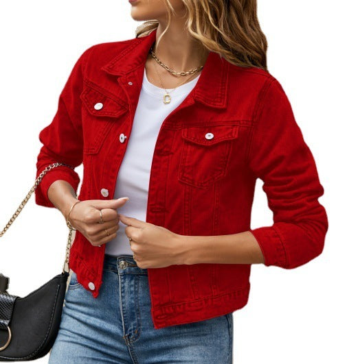 Solid Color Fashion Slim Lapel Denim Jacket