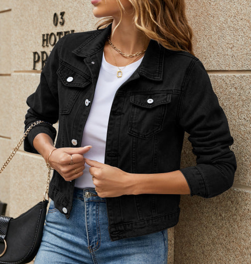Solid Color Fashion Slim Lapel Denim Jacket