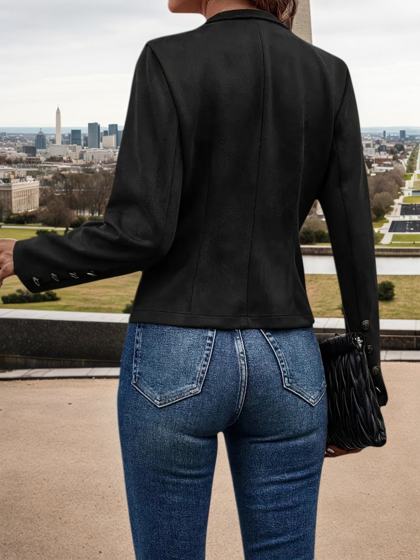 2025 New Women's Fashion Casual Women's Jacket, Solid Color Double Breasted Decorative Jacket, Spring And Autumn Retro Long Sleeve Jacket, Women's Clothing